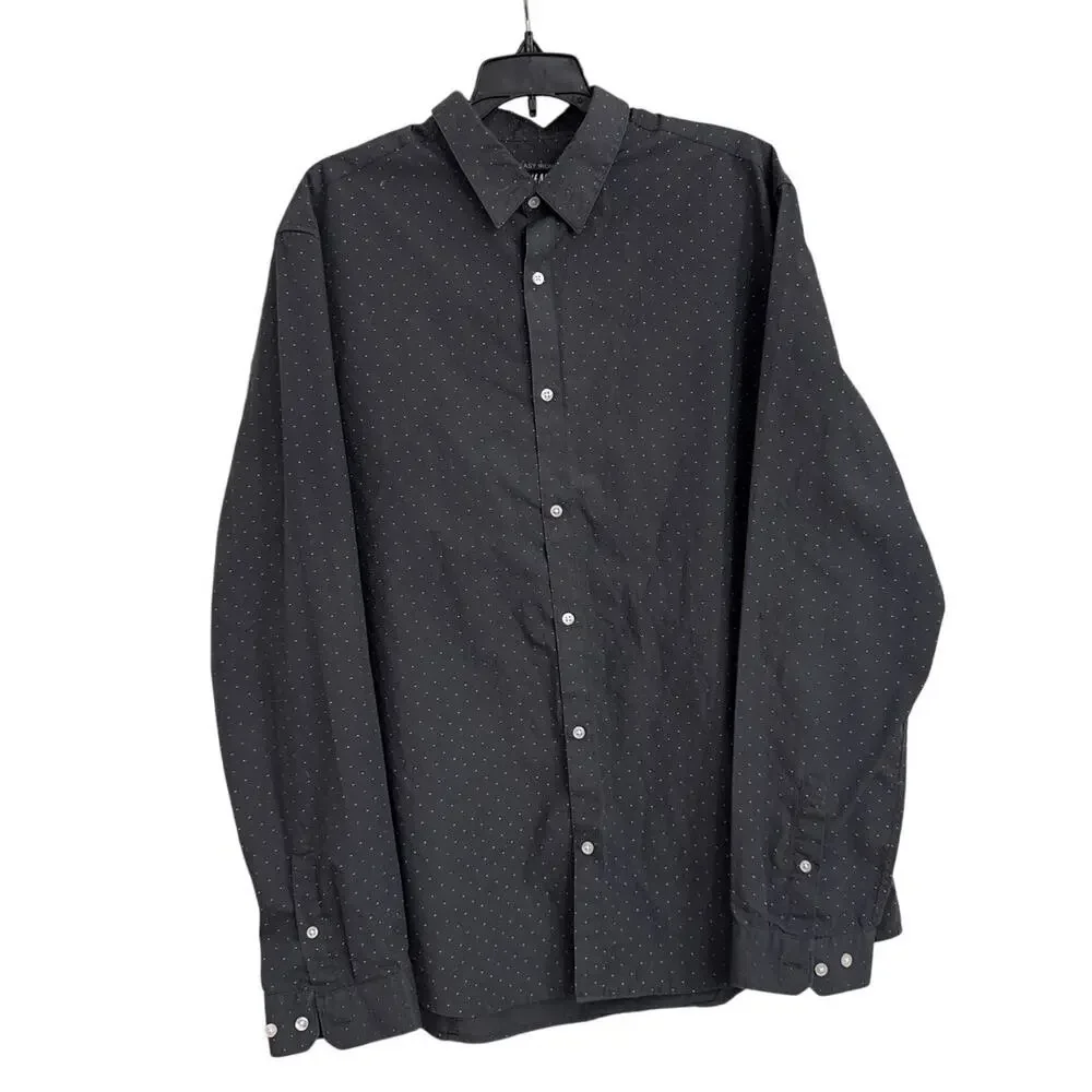 H&M Easy Iron Gray Polka Dot Button Down Casual Dress Shirt Size Men's XL